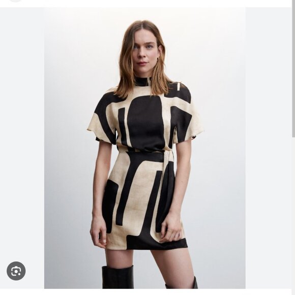 🖤Mango Silky Geometric Print Dress NWT, 14 - Picture 1 of 3